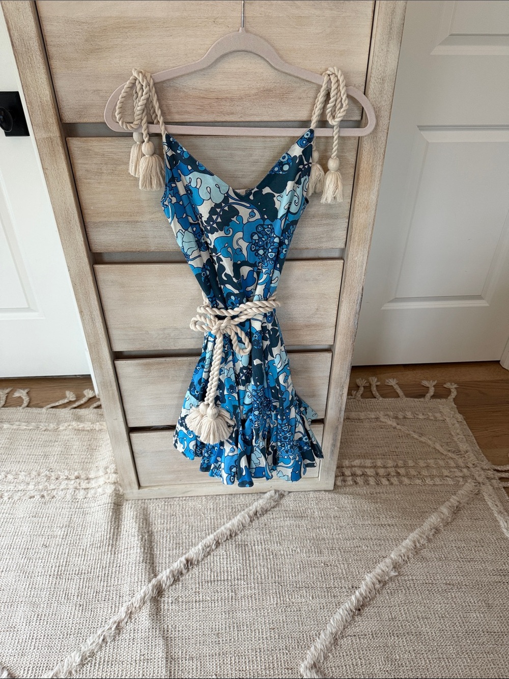 RHODE Blue Floral Girls' Swim Coverup with Rope Tie